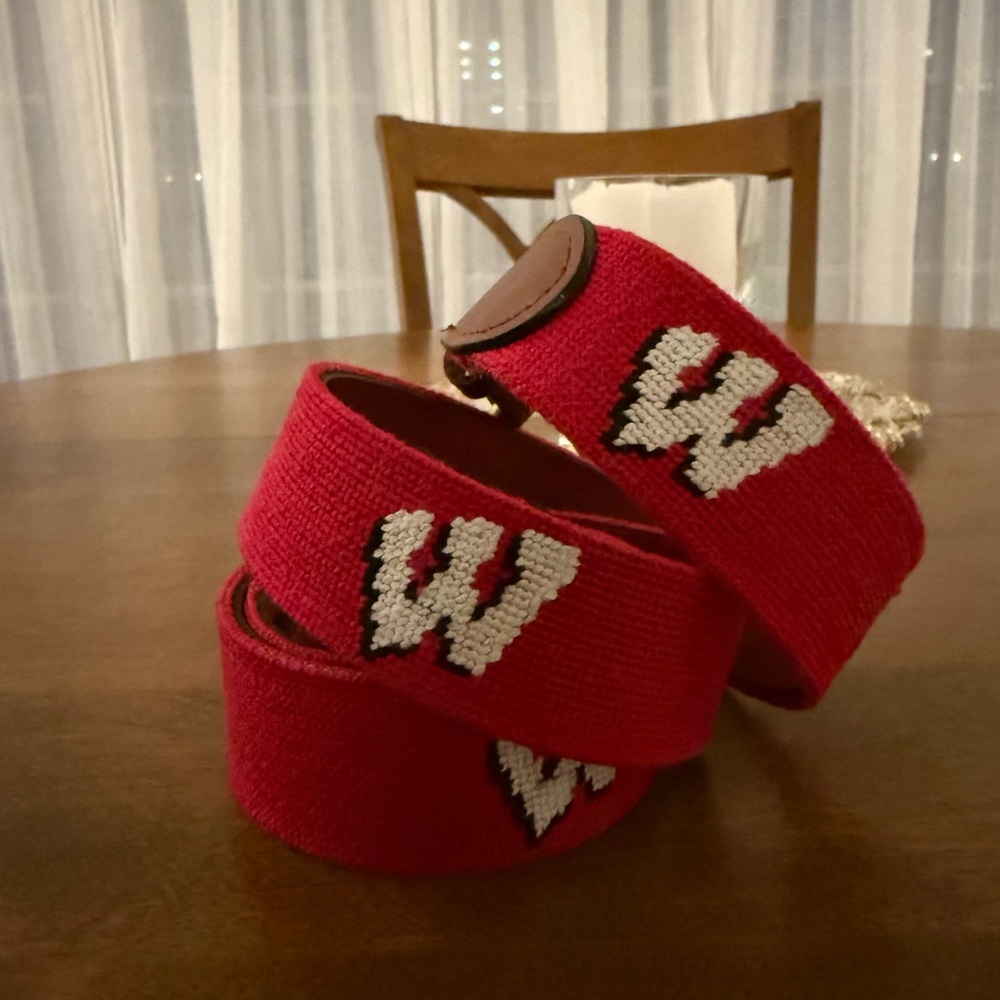 Smathers and Branson Red needlepoint Men's Belt with 'W' Design